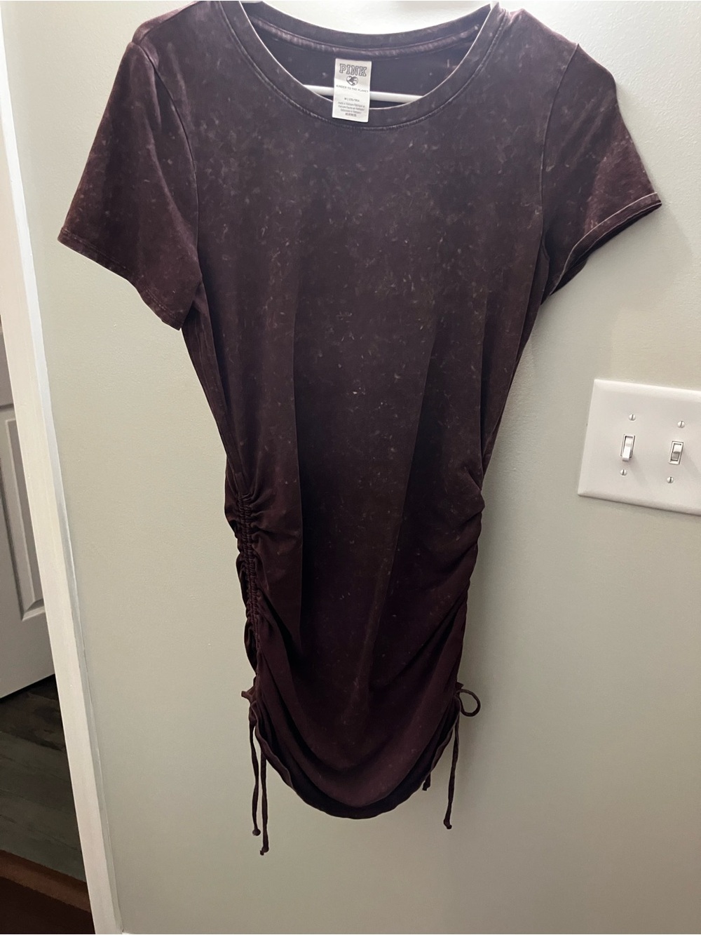 PINK Victoria's Secret Short Sleeve Ruched Side Tunic - Burgundy/Brown Color